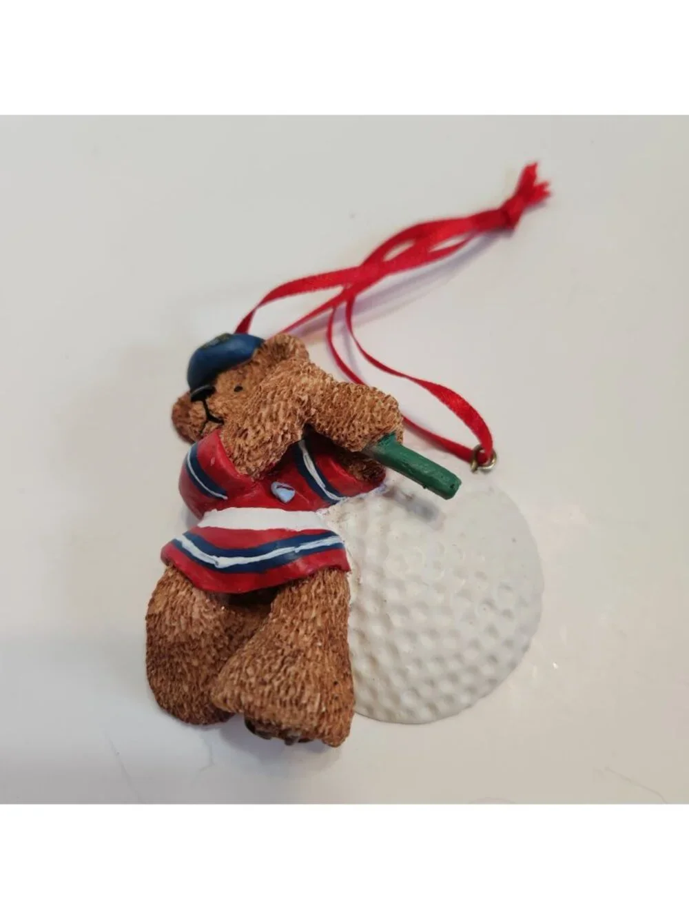 Kurt S. Adler Golf-Themed Teddy Bear Christmas Ornament Red Ribbon Hand-Painted